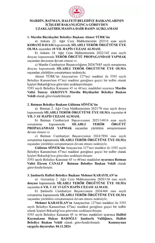 Son dakika... Mardin, Batman ve Halfeti Belediyeleri'ne kayyum atandı! İşte yeni görevlendirmeler