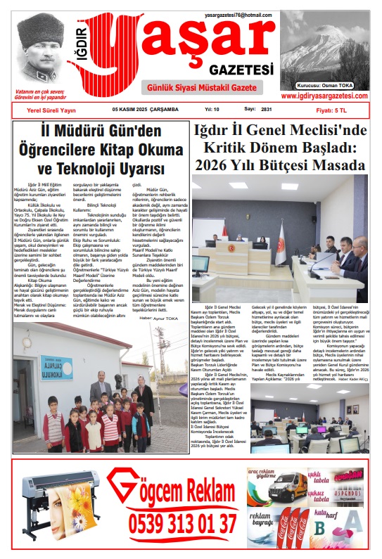 Iğdır Gazeteleri Iğdır Yaşar Gazetesi 05.11.2025