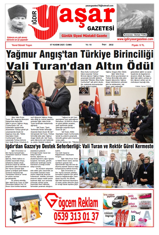 Iğdır Gazeteleri Iğdır Yaşar Gazetesi 07.11.2025