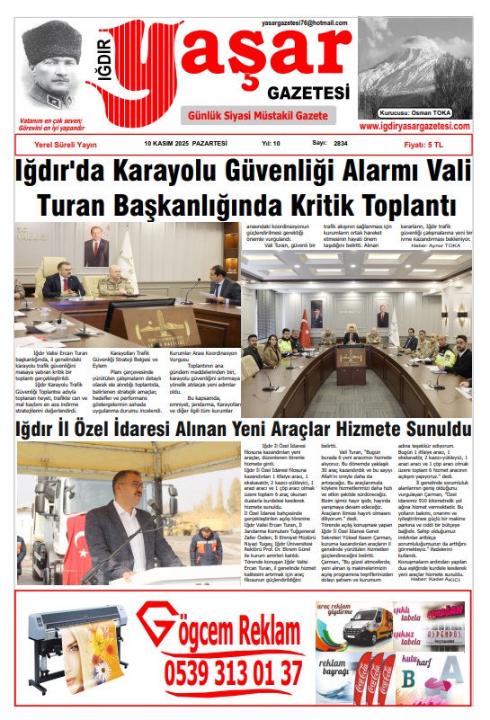 Iğdır Gazeteleri Iğdır Yaşar Gazetesi 10.11.2025