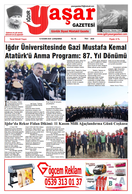 Iğdır Gazeteleri Iğdır Yaşar Gazetesi 12.11.2025