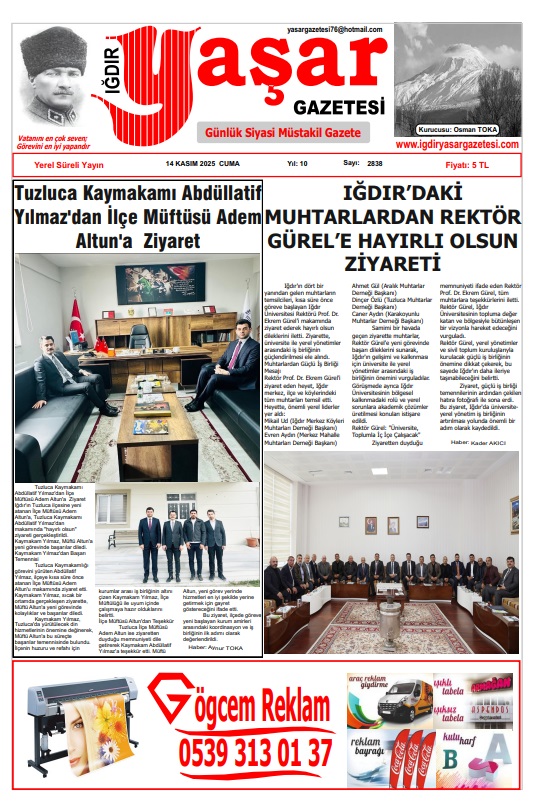 Iğdır Gazeteleri Iğdır Yaşar Gazetesi 14.11.2025