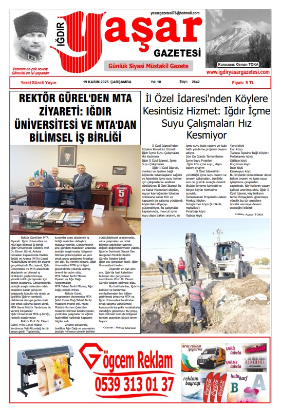 Iğdır Gazeteleri Iğdır Yaşar Gazetesi 19.11.2025