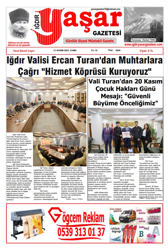 Iğdır Gazeteleri Iğdır Yaşar Gazetesi 21.11.2025