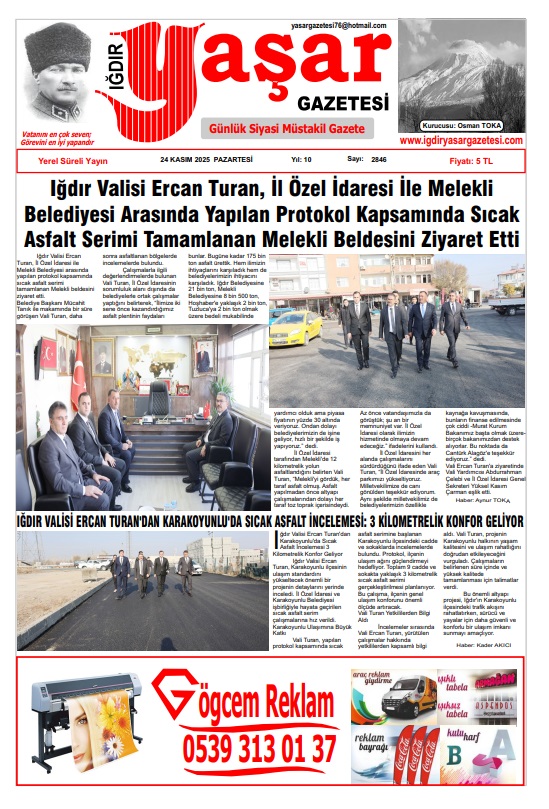 Iğdır Gazeteleri Iğdır Yaşar Gazetesi 24.11.2025