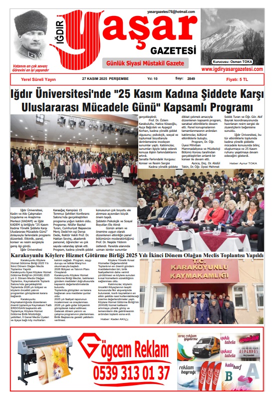 Iğdır Gazeteleri Iğdır Yaşar Gazetesi 27.11.2025