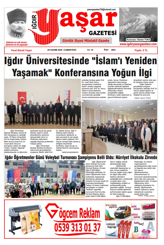 Iğdır Gazeteleri Iğdır Yaşar Gazetesi 29.11.2025