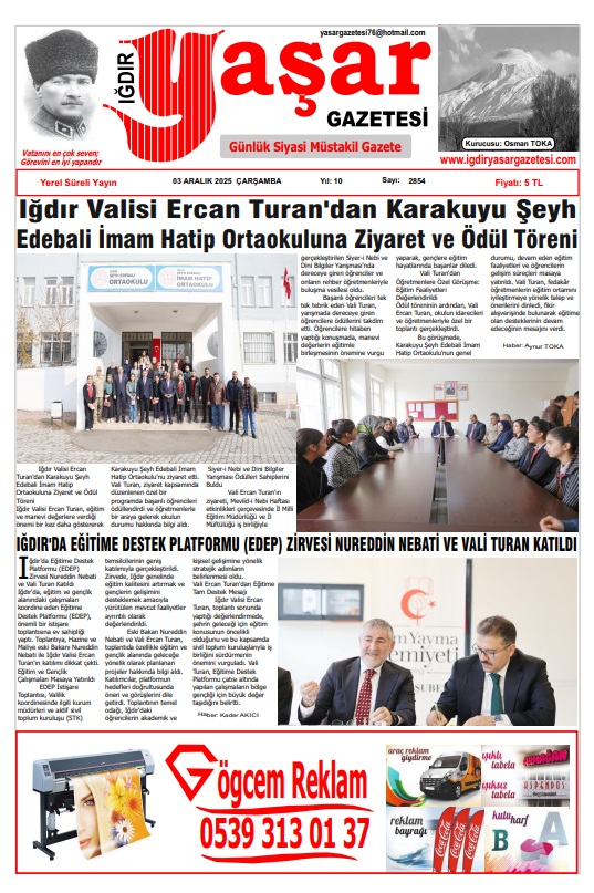 Iğdır Gazeteleri Iğdır Yaşar Gazetesi 03.12.2025