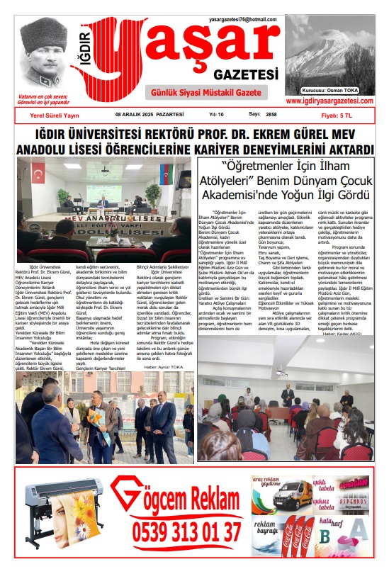 Iğdır Gazeteleri Iğdır Yaşar Gazetesi 08.12.2025