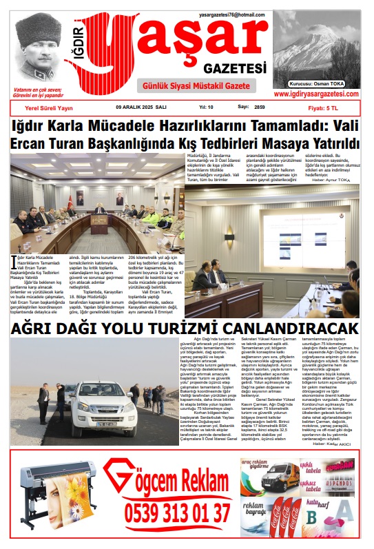 Iğdır Gazeteleri Iğdır Yaşar Gazetesi 09.12.2025