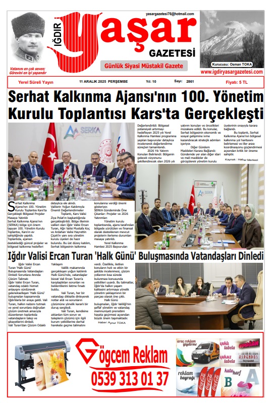 Iğdır Gazeteleri Iğdır Yaşar Gazetesi 11.12.2025