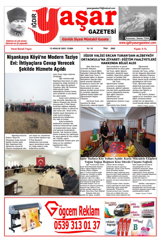 Iğdır Gazeteleri Iğdır Yaşar Gazetesi 12.12.2025
