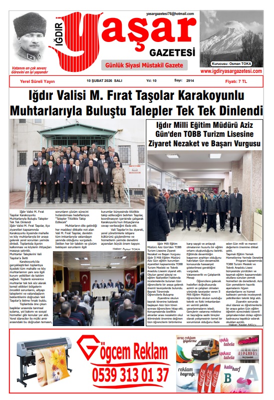 Iğdır Gazeteleri Iğdır Yaşar Gazetesi 10.02.2026