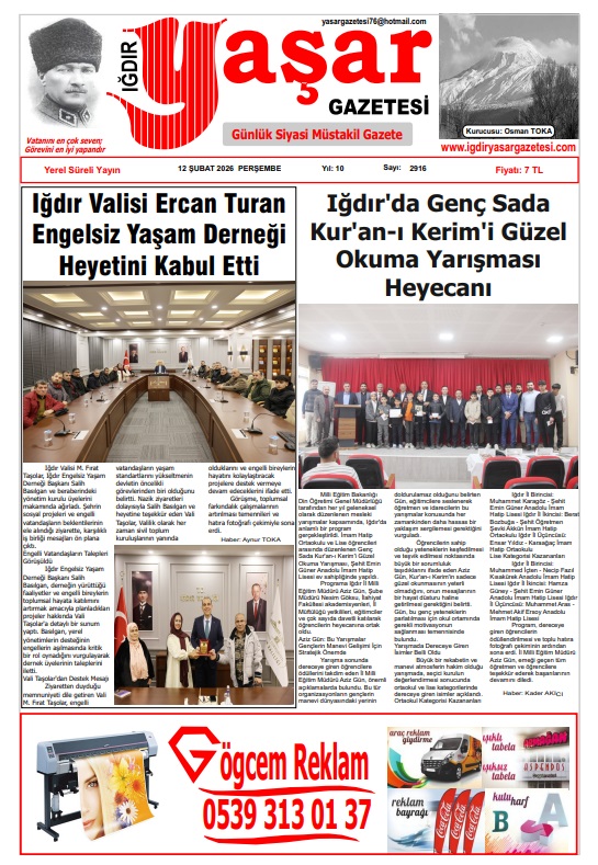 Iğdır Gazeteleri Iğdır Yaşar Gazetesi 12.02.2026