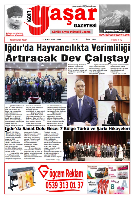 Iğdır Gazeteleri Iğdır Yaşar Gazetesi 13.02.2026