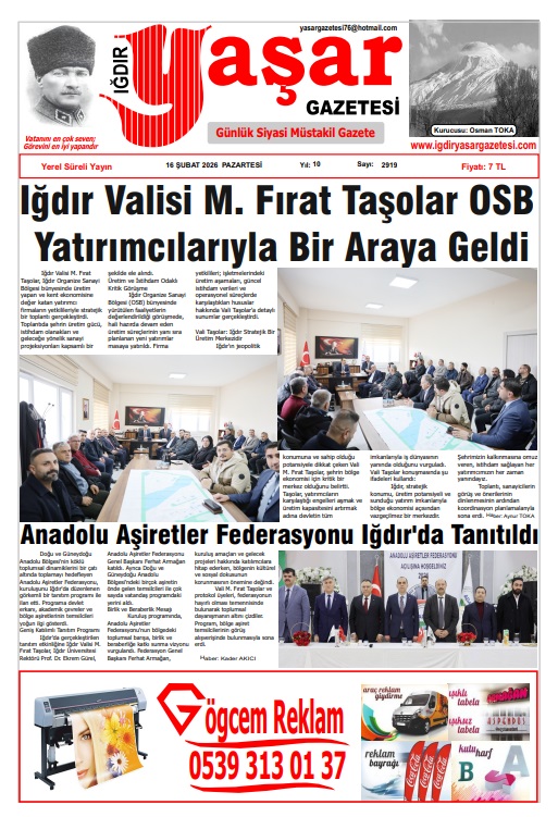 Iğdır Gazeteleri Iğdır Yaşar Gazetesi 16.02.2026