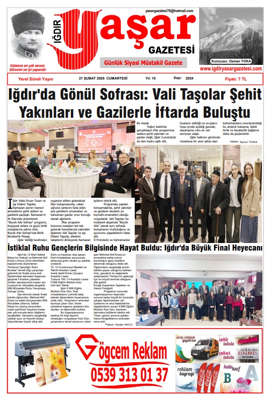 Iğdır Gazeteleri Iğdır Yaşar Gazetesi 21.02.2026