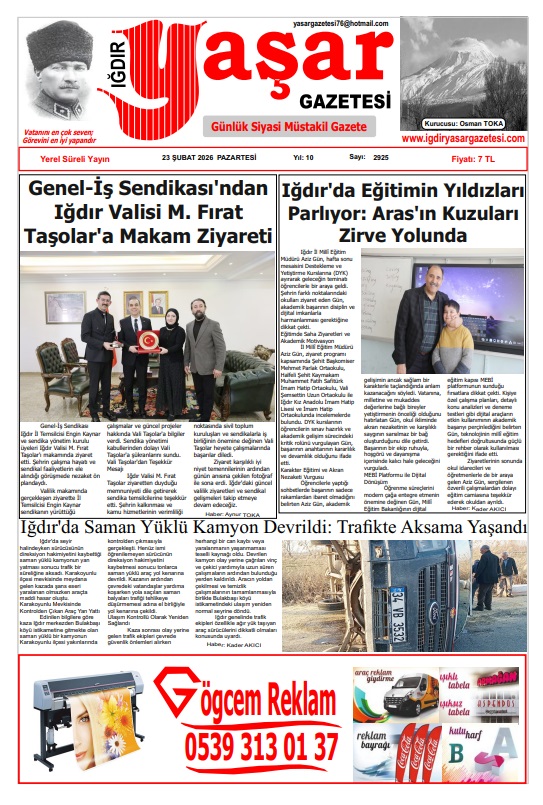 Iğdır Gazeteleri Iğdır Yaşar Gazetesi 23.02.2026