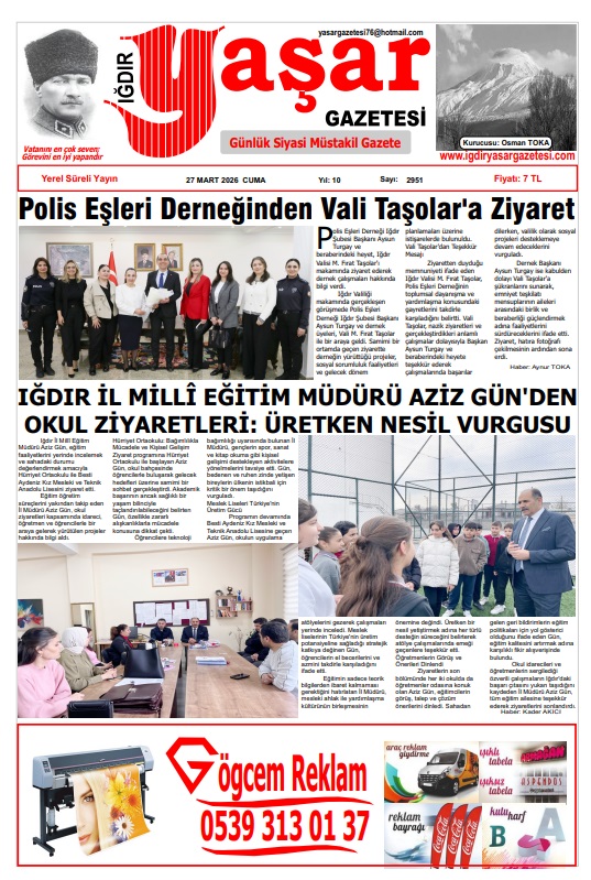 Iğdır Gazeteleri Iğdır Yaşar Gazetesi 27.03.2026