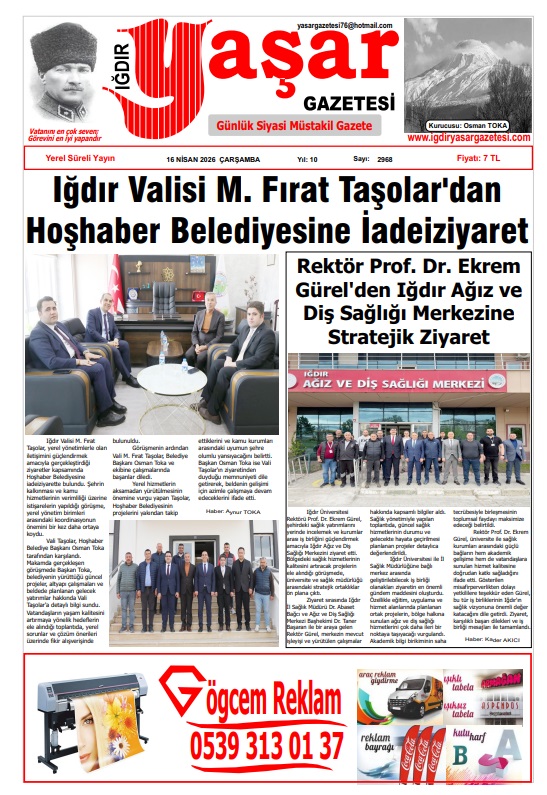 Iğdır Gazeteleri Iğdır Yaşar Gazetesi 16.04.2026