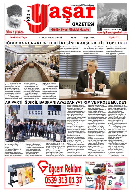 Iğdır Gazeteleri Iğdır Yaşar Gazetesi 27.04.2026
