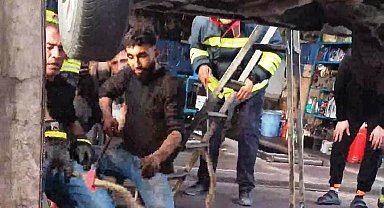 Aracın motoruna giren yılanı itfaiye çıkardı