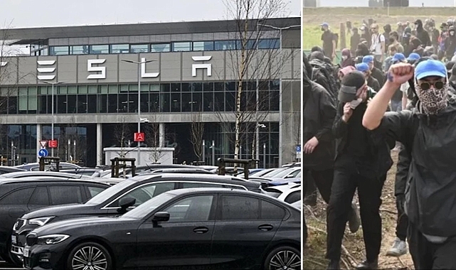 Berlin&#039;de yüzlerce kişi Tesla fabrikasına saldırdı