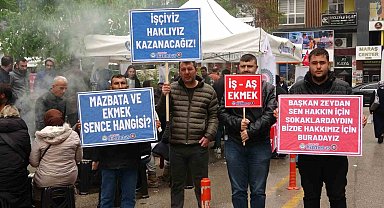 İşten çıkarılan çok sayıda işçi, belediye önünde çadır kurdu