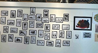 Öğrenciler, yabancı sanatçıların bulunduğu sergide eserlerini sergiledi