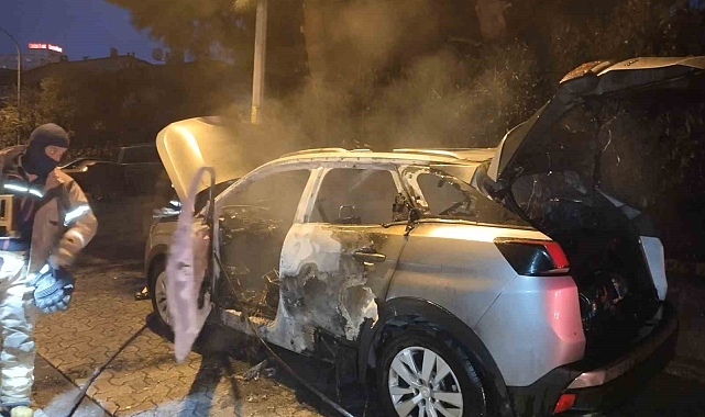 Park halindeki kundaklanan araç, küle döndü