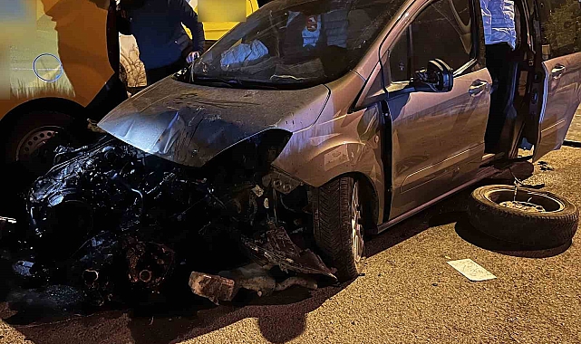 Ağrı&#039;da kaldırıma çarpan araç hurdaya döndü