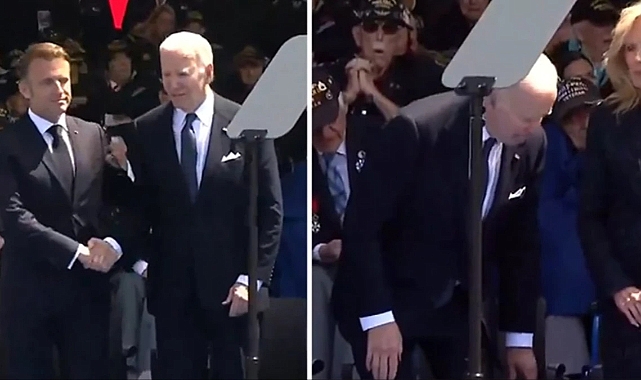 Biden, Sahnede olmayan sandalyeye oturmaya çalıştı