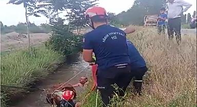 Iğdır'da kanala düşen ineği itfaiye ekipleri boğulmaktan son anda kurtardı