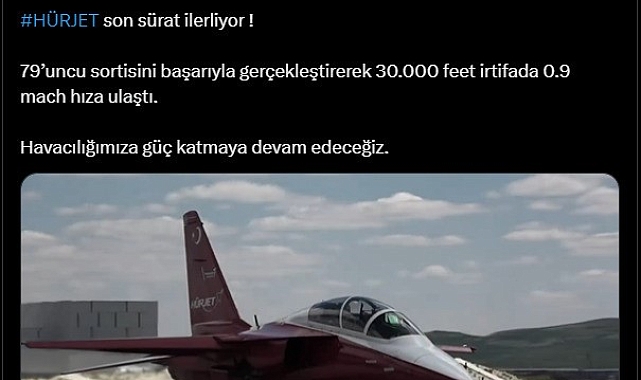 HÜRJET 30 bin feet irtifada 0.9 mach hıza ulaştı