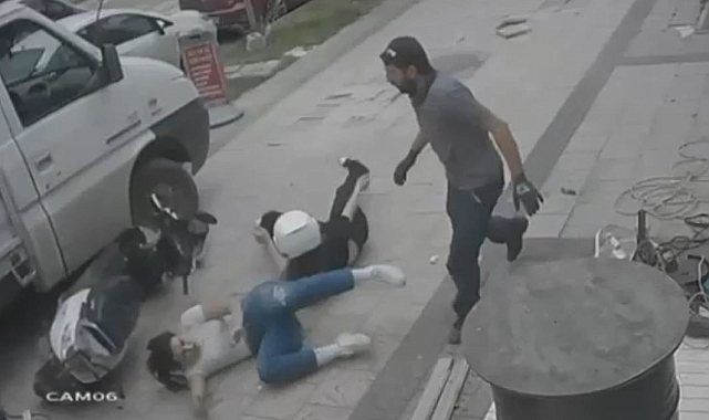 İki genç kız kaldırım taşının kalkması sonucu motosiklet ile yere çakıldı