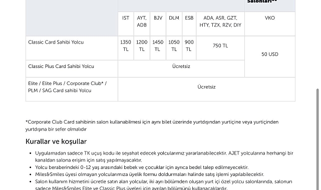 Özel yolcu salonlarının kullanım ücretine yüzde 50 zam