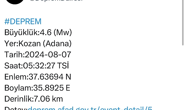 Adana'da deprem oldu