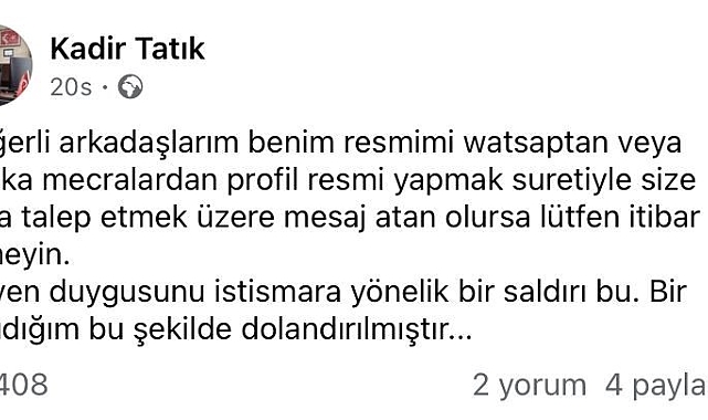 Dolandırıcılar Başkan Tatık&#039;ın fotoğrafıyla sahte hesap açtı