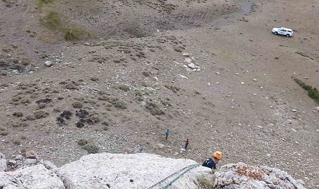 Kayalıklı arazide mahsur kalan 2 keçi AFAD ekipleri tarafından kurtarıldı
