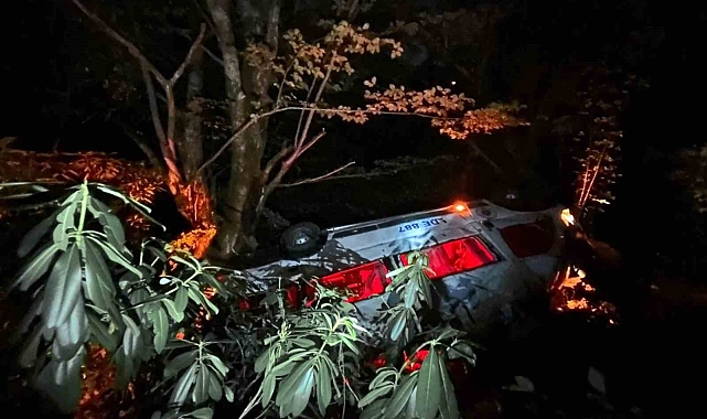 Minibüs uçuruma yuvarlandı