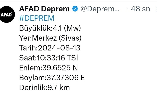 Sivas&#039;ta deprem oldu