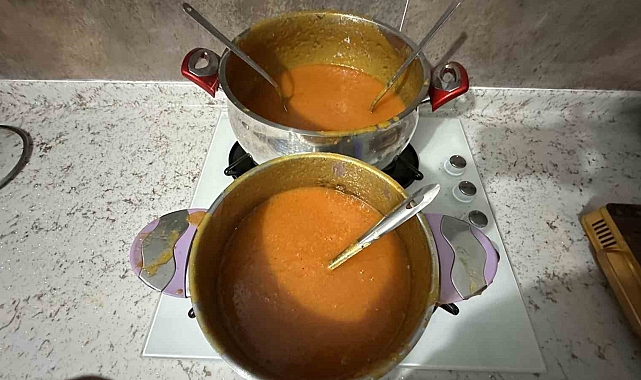 Toplanan kayısılar, pestile dönüşüyor