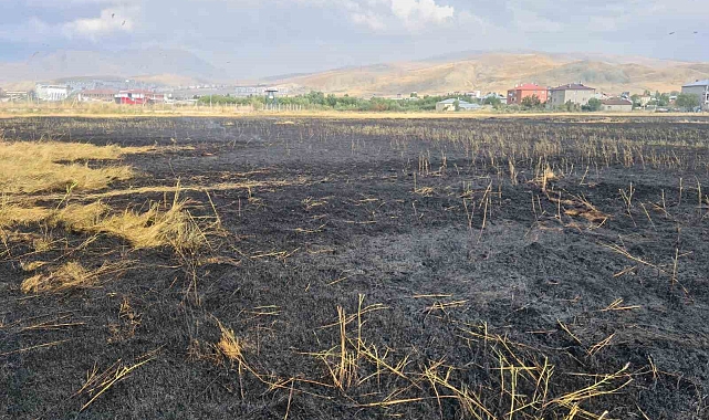 Van&#039;ın Edremit ilçesinde havalimanı yakınlarında anız yangını