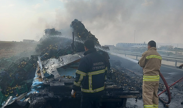 Armut yüklü tır alev aldı
