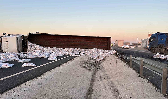 Kömür yüklü tır devrildi