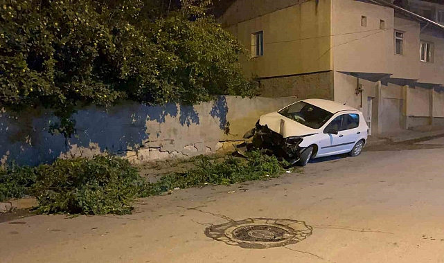 Kontrolden çıkan otomobil ağaca çarptı