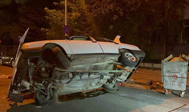 Kontrolden çıkan ve karşı şeride geçerek takla atan otomobilde bulunan karı koca yaralandı