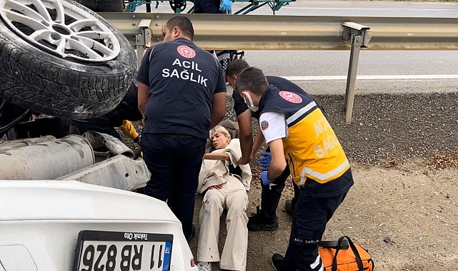 Metrelerce savrulan araçtan yaralı kurtuldu