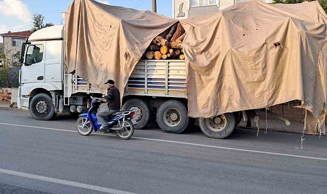 Virajı alamayan kamyonda yüklü tomruklar yola saçıldı
