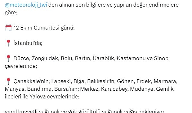 12 il için sağanak yağış uyarısı